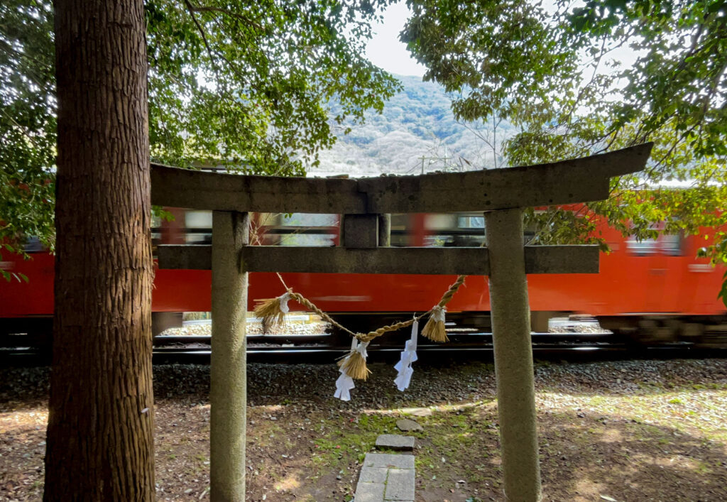 鳥居の直ぐ側を通る電車